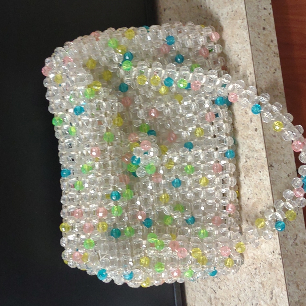 Vintage handmade mademoiselle beaded purse bag clutch 1960s mod MCM Hong Kong